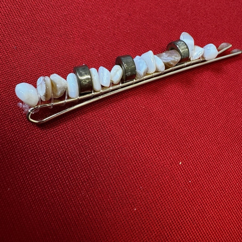 3" Gold Tone Hair Barrett With White /Brosn Colored‎ Stones